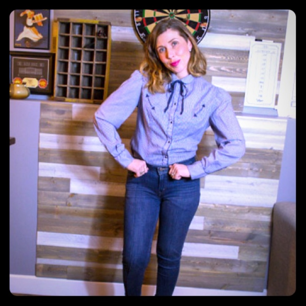 Western Inspired Blue & White Gingham Snap Shirt